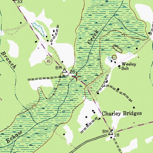 Topographic Map of Charlie Bridges, SC