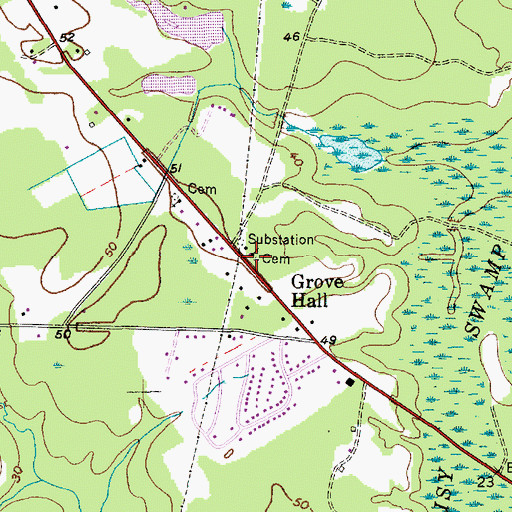 Topographic Map of Grove Hall Church, SC