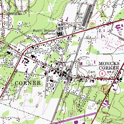 Topographic Map of Moncks Corner Town Hall, SC