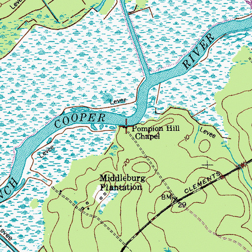 Topographic Map of Pompion Hill Chapel Cemetery, SC