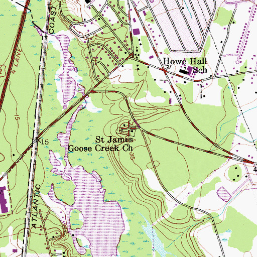 Topographic Map of Saint James Goose Creek Cemetery, SC