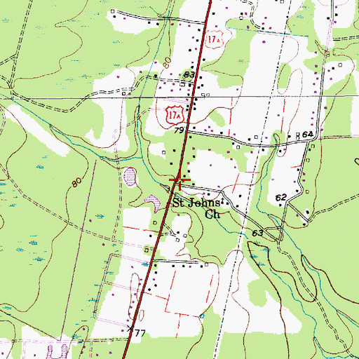 Topographic Map of Saint Johns, SC