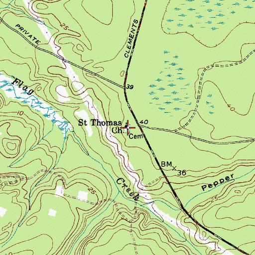 Topographic Map of Saint Thomas Cemetery, SC