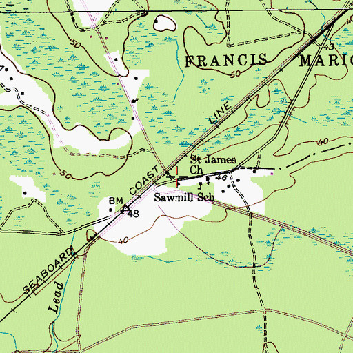 Topographic Map of Saw Mill, SC