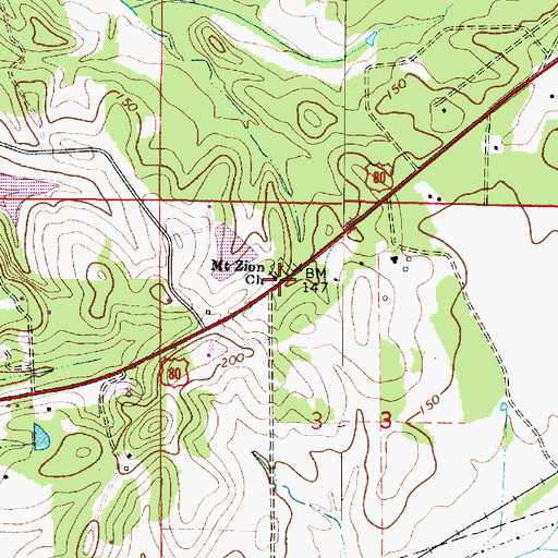 Topographic Map of Mount Zion Church, AL