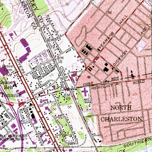 Topographic Map of Yeaman Hall Plaza Shopping Center, SC