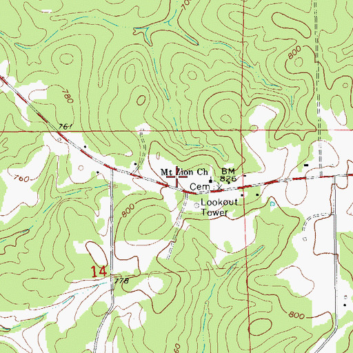 Topographic Map of Mount Zion Church, AL