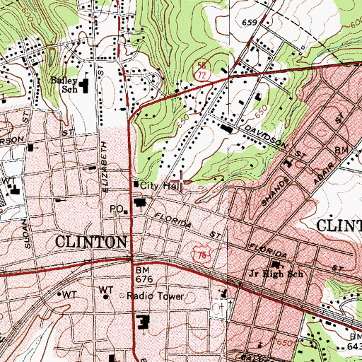 Topographic Map of Clinton City Hall, SC