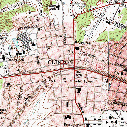 Topographic Map of Clinton Commercial Historic District, SC