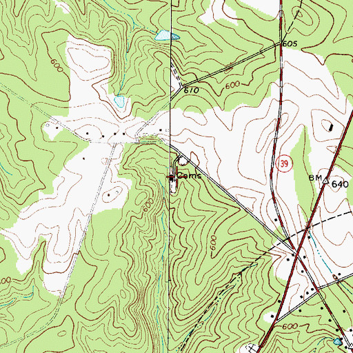 Topographic Map of Cross Hill Baptist Church, SC