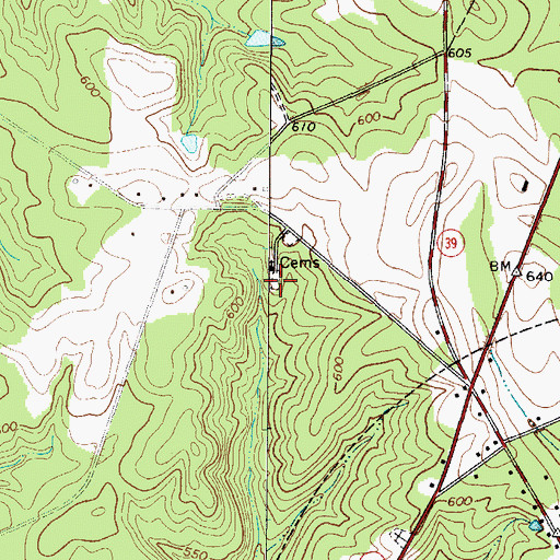 Topographic Map of Cross Hill Cemetery, SC