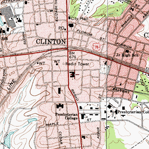 Topographic Map of First Baptist Church, SC