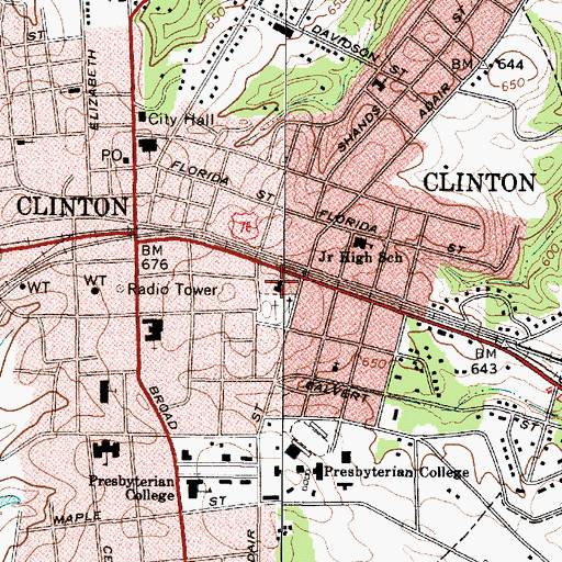 Topographic Map of First Presbyterian Church, SC