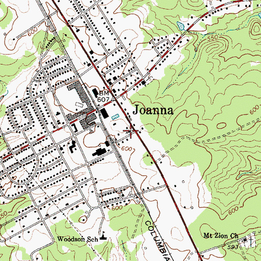 Topographic Map of Joanna Church of God, SC