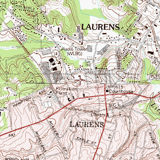 Topographic Map of Laurens City School (historical), SC