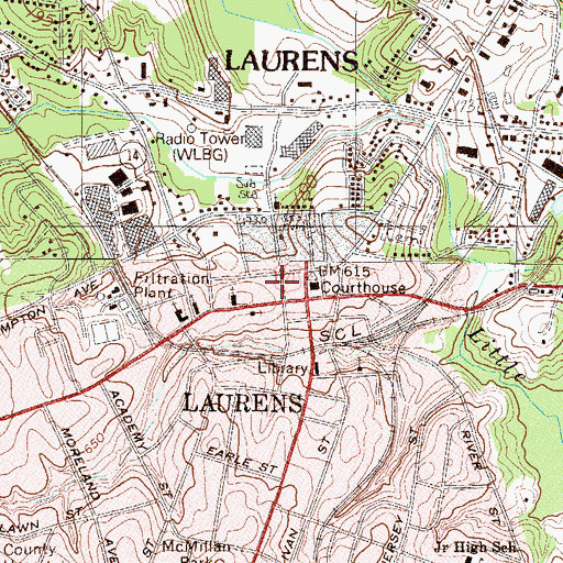 Topographic Map of Laurens County Jail, SC