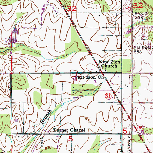 Topographic Map of Mount Zion Church, AL