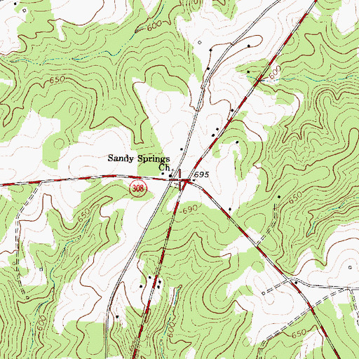 Topographic Map of Sandy Springs Cemetery, SC