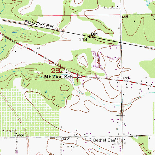Topographic Map of Mount Zion School, AL
