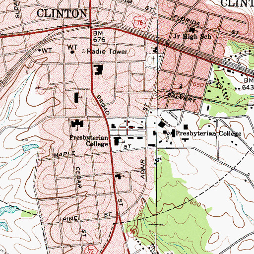 Topographic Map of Thornwell-Presbyterian College Historic District, SC