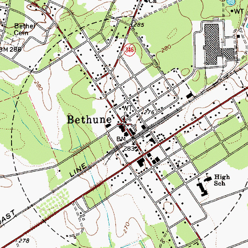 Topographic Map of Bethune City Hall, SC