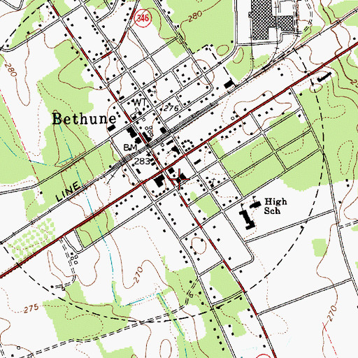 Topographic Map of Bethune Public Library, SC