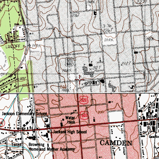 Topographic Map of Camden Archives and Museum Library, SC