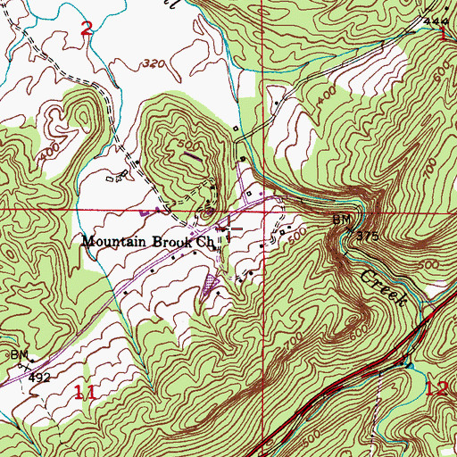 Topographic Map of Mountain Brook Church, AL