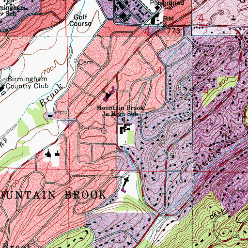 Topographic Map of Mountain Brook High School, AL
