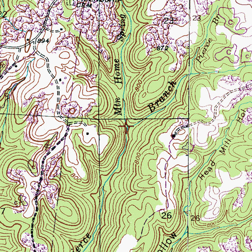 Topographic Map of Mountain Home Spring Branch, AL