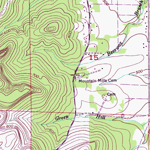 Topographic Map of Mountain Mills Cemetery, AL