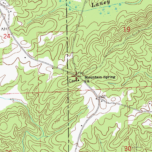 Topographic Map of Mountain Spring Church, AL