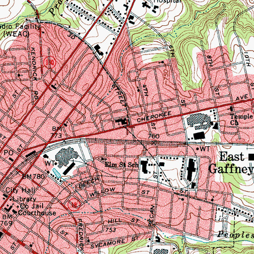 Topographic Map of Cherokee Avenue Graded School (historical), SC