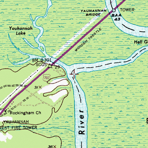 Topographic Map of Yahany Ferry (historical), SC