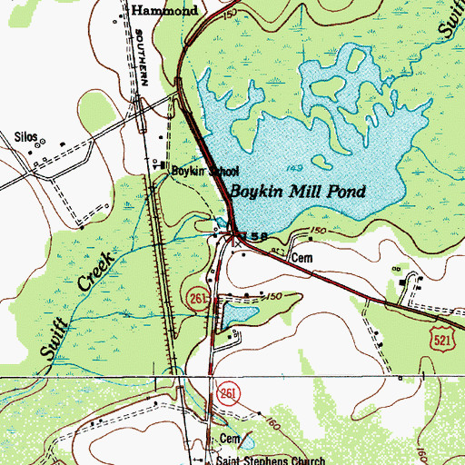Topographic Map of Boykins Mill (historical), SC