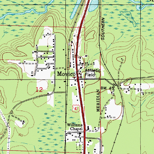 Topographic Map of Movico, AL