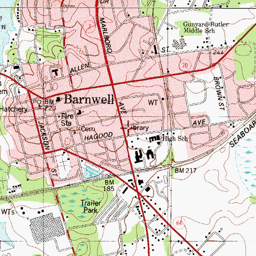 Topographic Map of Barnwell County Library, SC