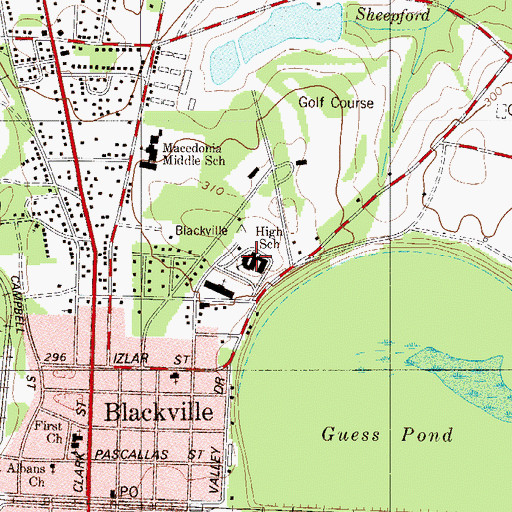 Topographic Map of Blackville High School, SC