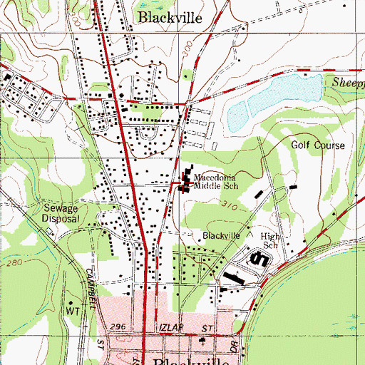 Topographic Map of Blackville Middle School, SC