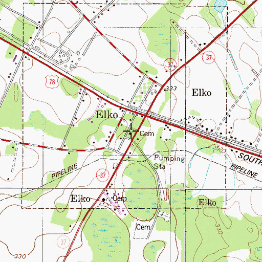Topographic Map of Elko Baptist Church, SC