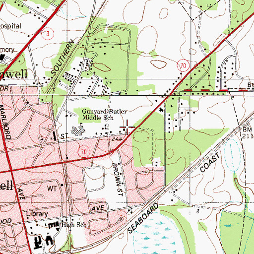 Topographic Map of First Baptist Church, SC