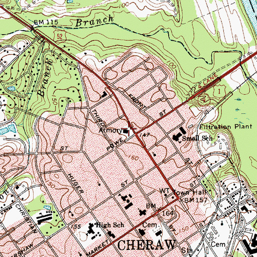Topographic Map of Cheraw Community Center, SC
