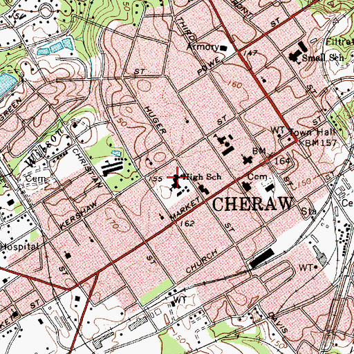 Topographic Map of Cheraw High School, SC