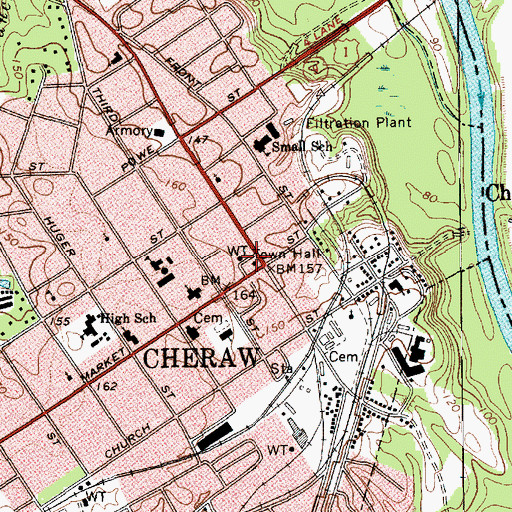 Topographic Map of Cheraw Town Hall, SC