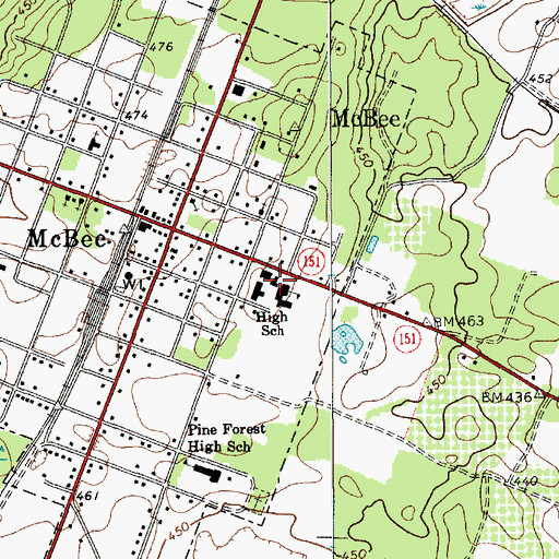 Topographic Map of McBee Elementary School, SC