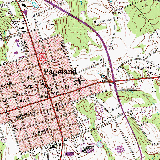 Topographic Map of Pageland Middle School, SC