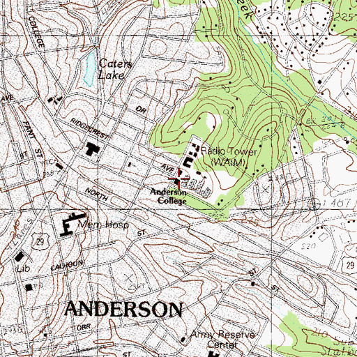 Topographic Map of Anderson College Library, SC