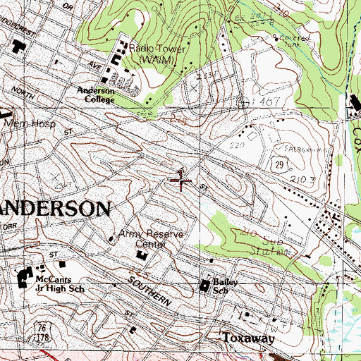 Topographic Map of Calvary Baptist Church, SC