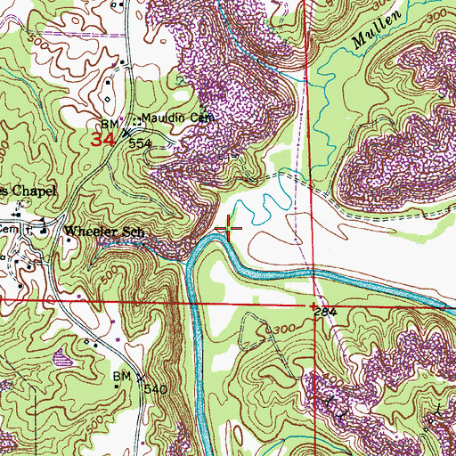 Topographic Map of Mullen Branch, AL
