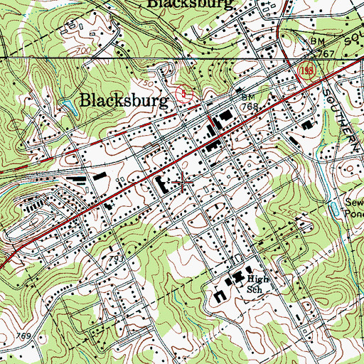 Topographic Map of Blacksburg Associate Reformed Presbyterian Church, SC